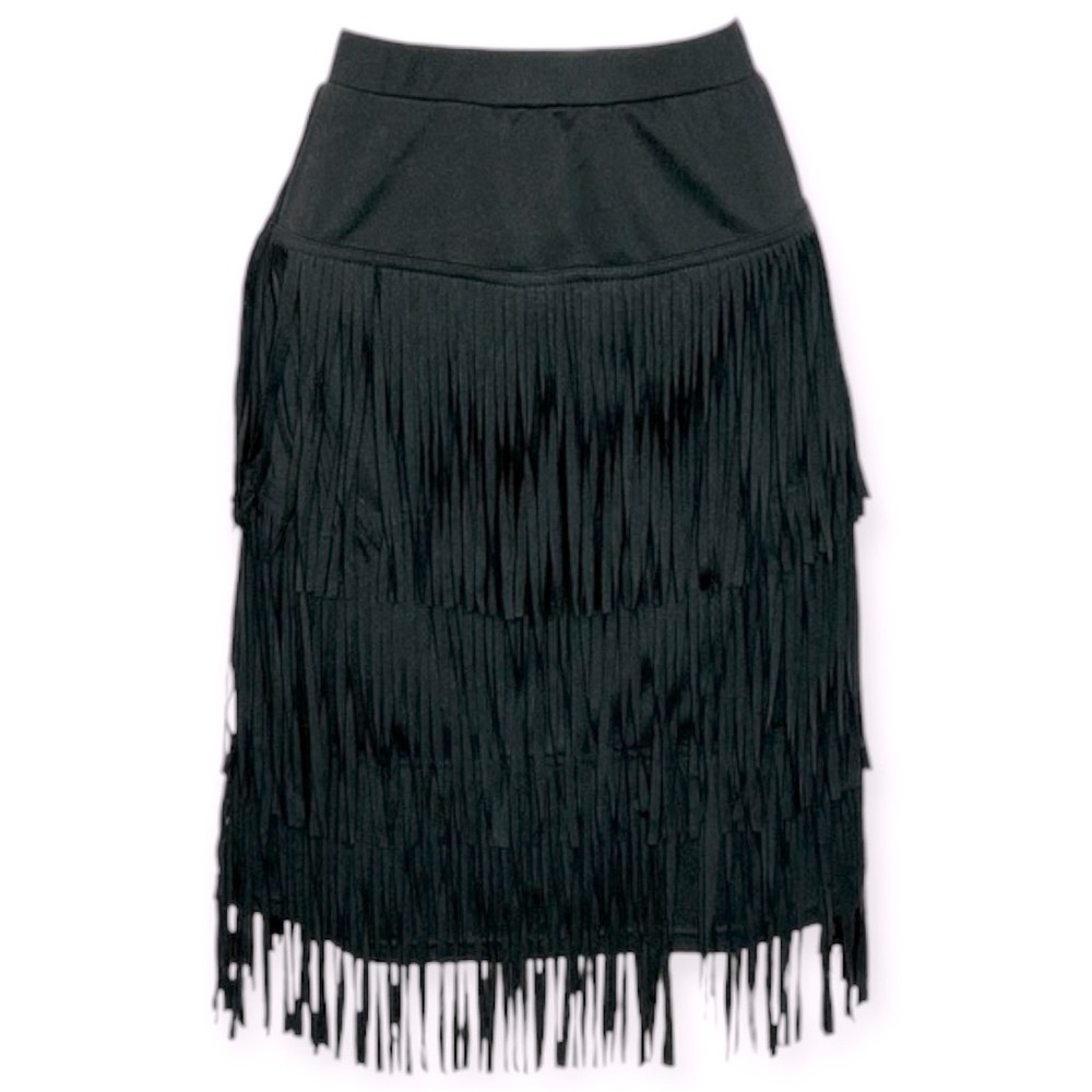 BACK IN THE SADDLE Fringe Pull-on Pencil Skirt Black Size S Western Boho